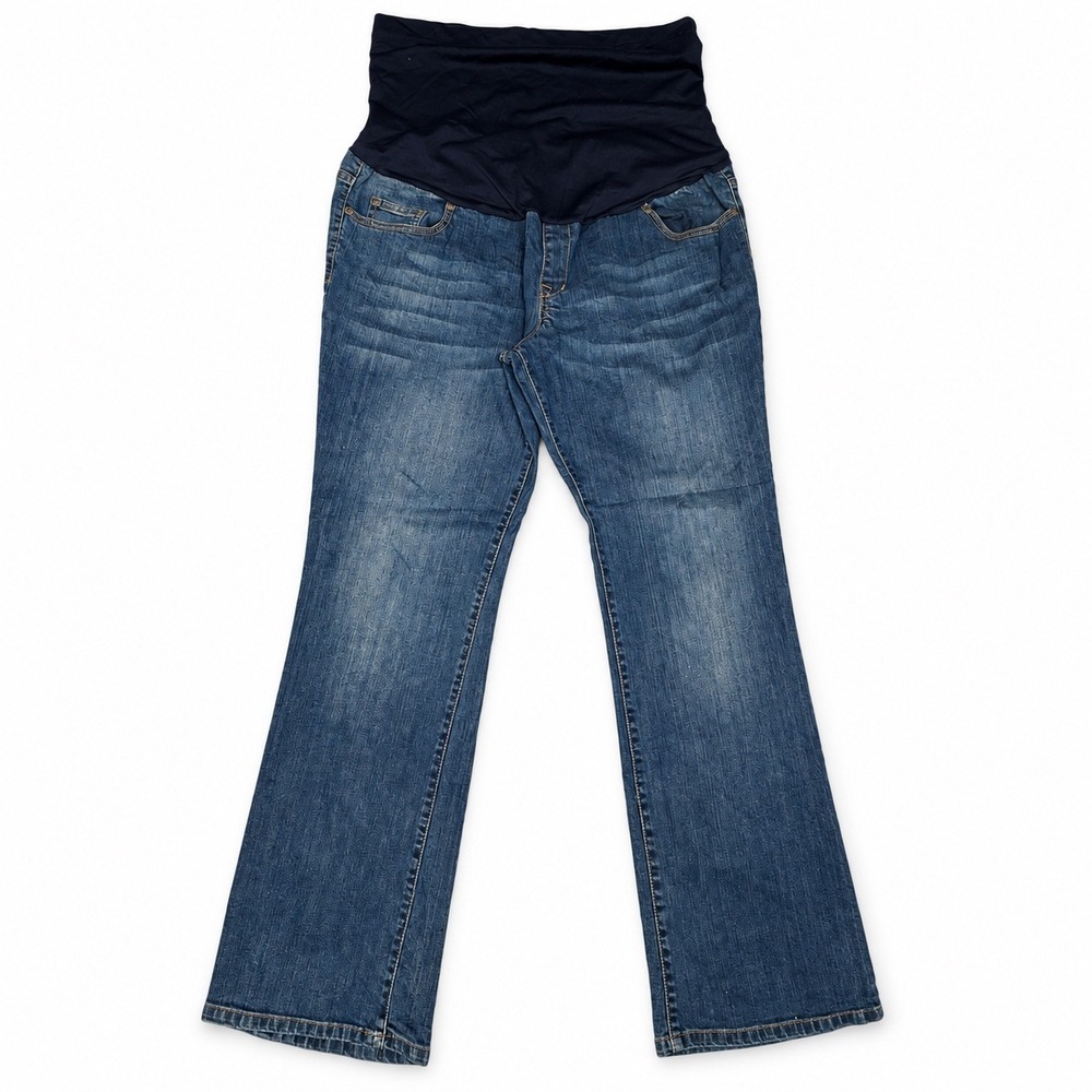 Liz Lange Maternity Bootcut Jeans 14 Dark Wash Full Panel Stretch Whiskering